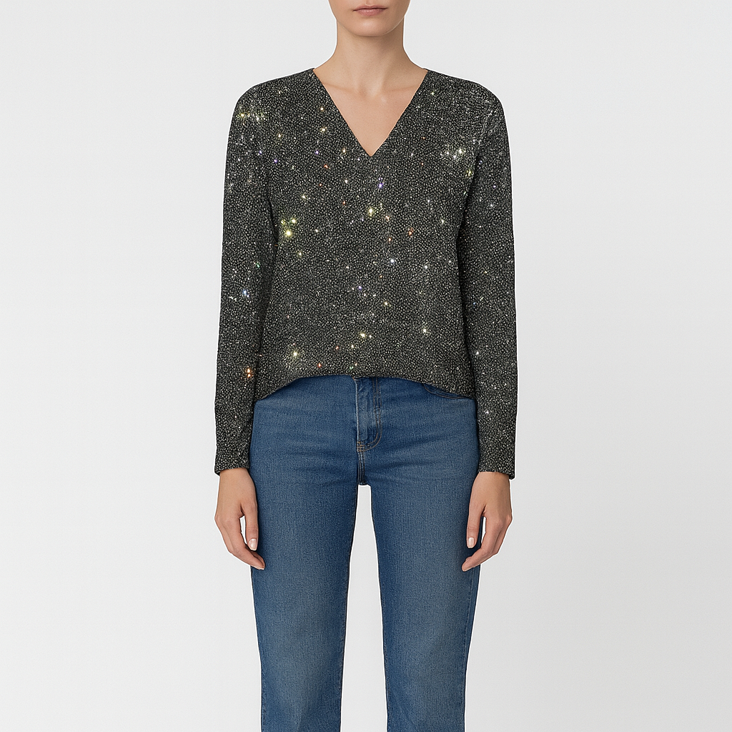 Valerios Fashion women's glitter long sleeve sweater