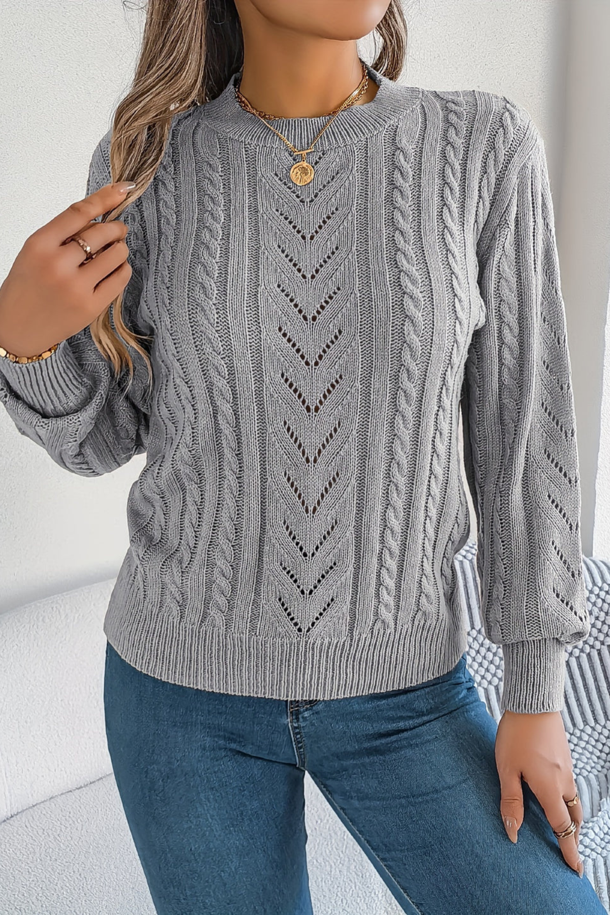 June Chevron Cable Crewneck Sweater Image
