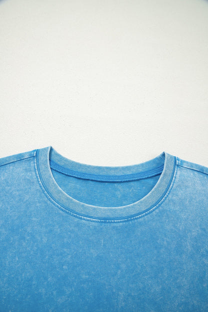 Oversized Blue T-shirt with Mineral Wash Effect