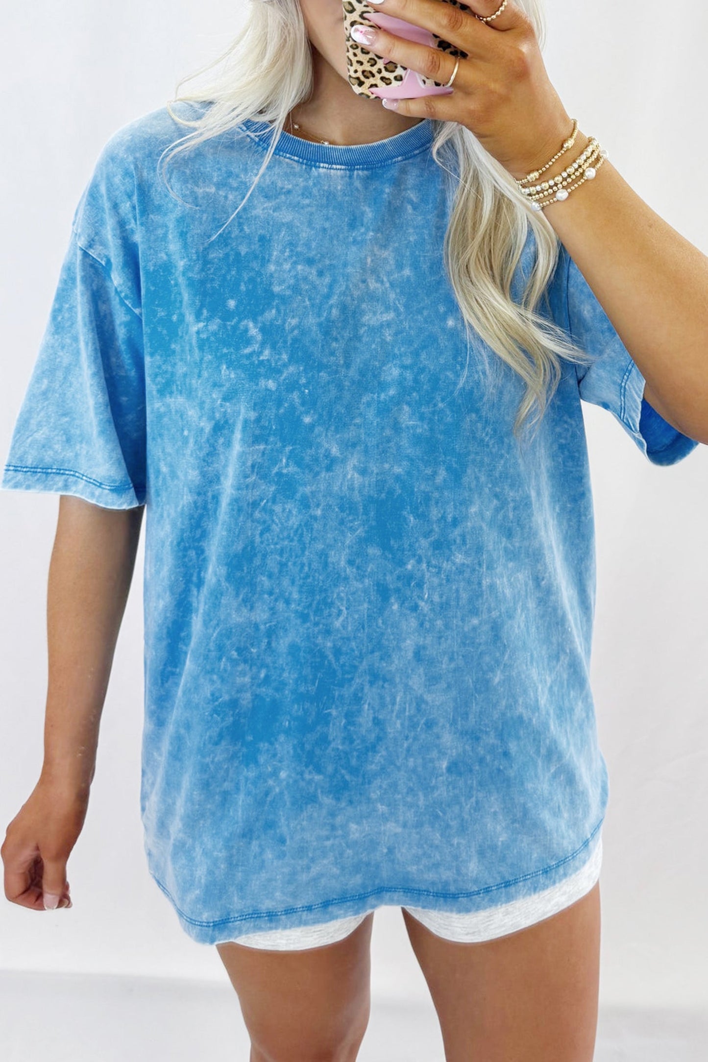 Oversized Blue T-shirt with Mineral Wash Effect