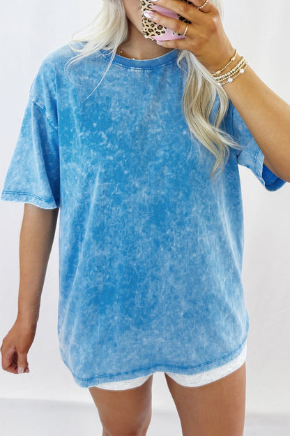 Oversized Blue T-shirt with Mineral Wash Effect