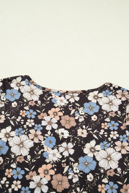 Slim Long Sleeve T-shirt with Black Floral Print