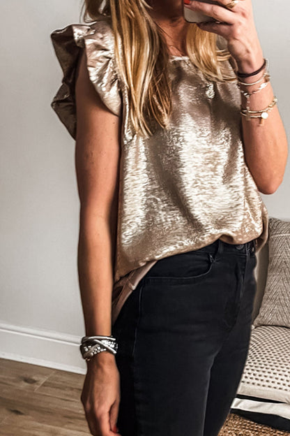 Top Metallic Gold Sleeveless with Round Neck and Ruffles