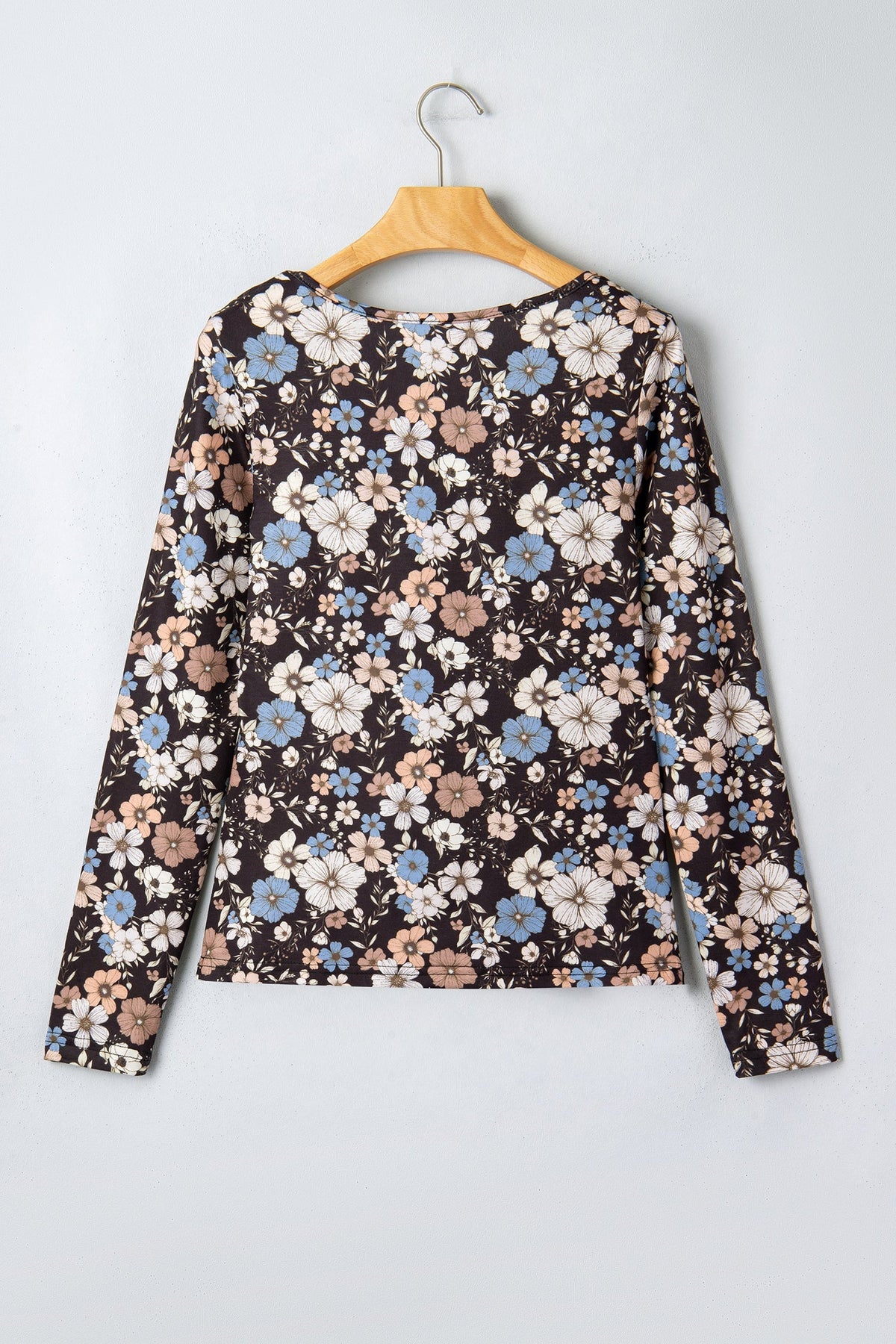 Slim Long Sleeve T-shirt with Black Floral Print