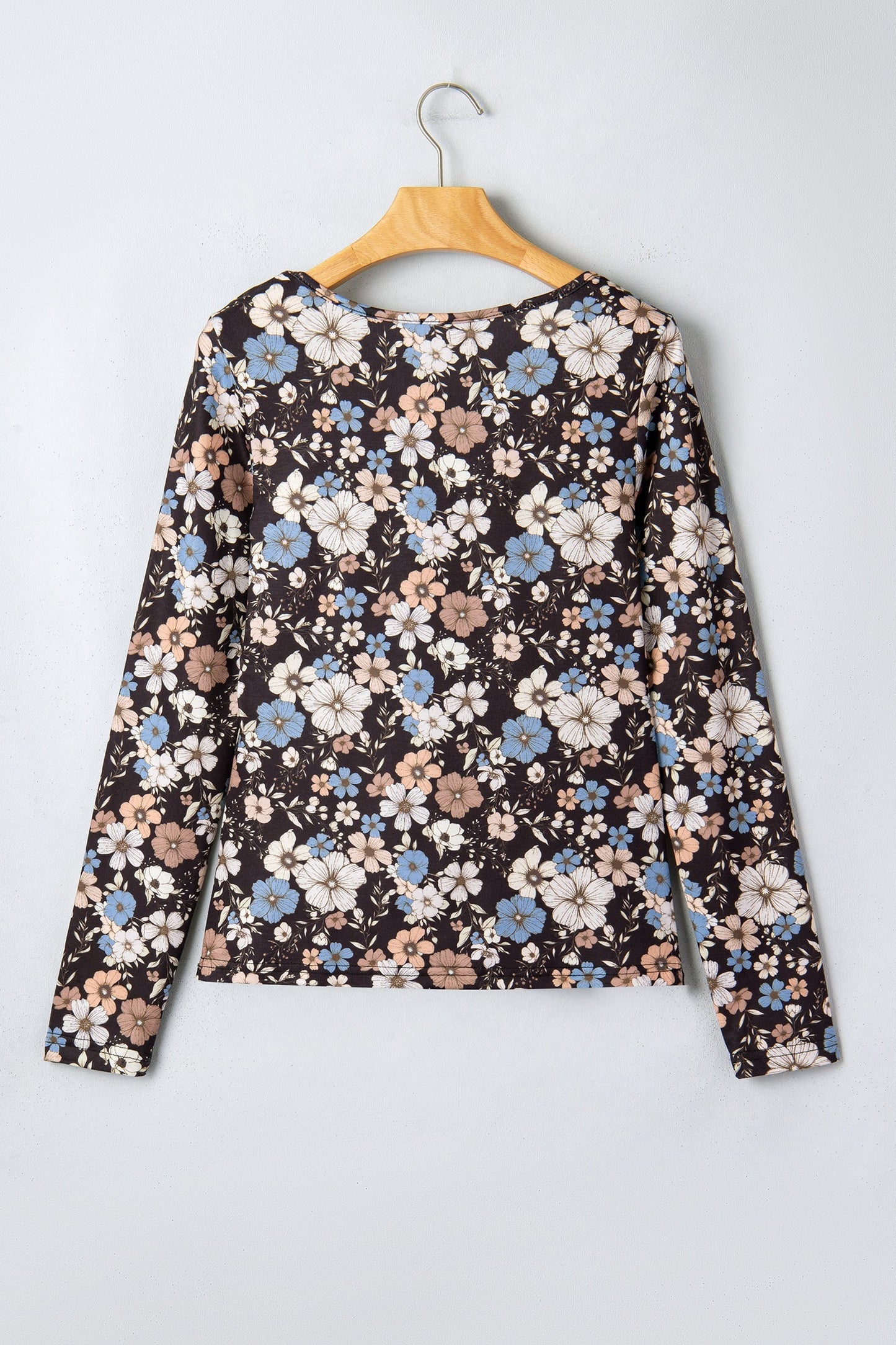 Slim Long Sleeve T-shirt with Black Floral Print