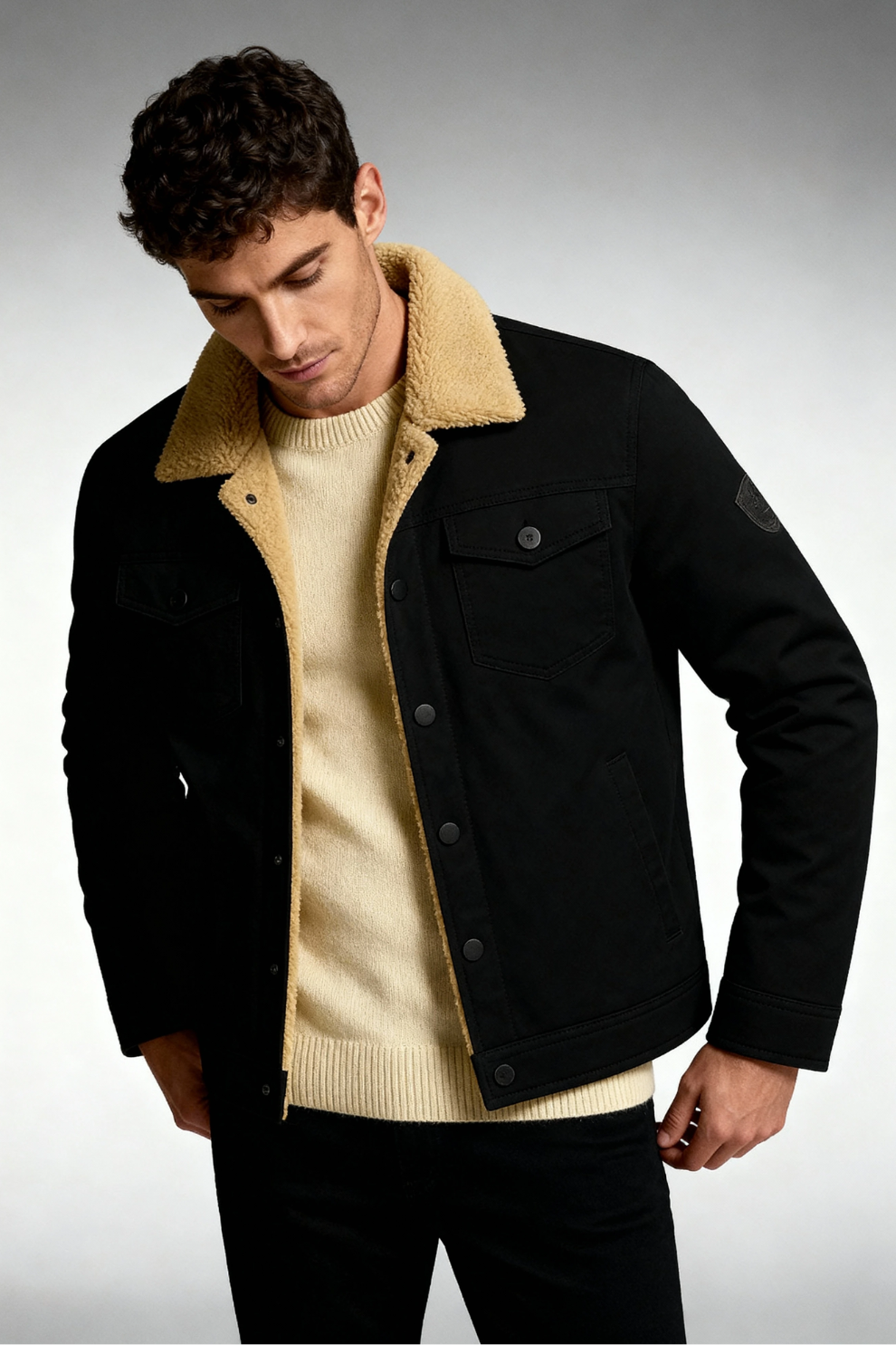 Men's Sherpa-Collar Trucker Jacket, Snap-Front Everyday Coat