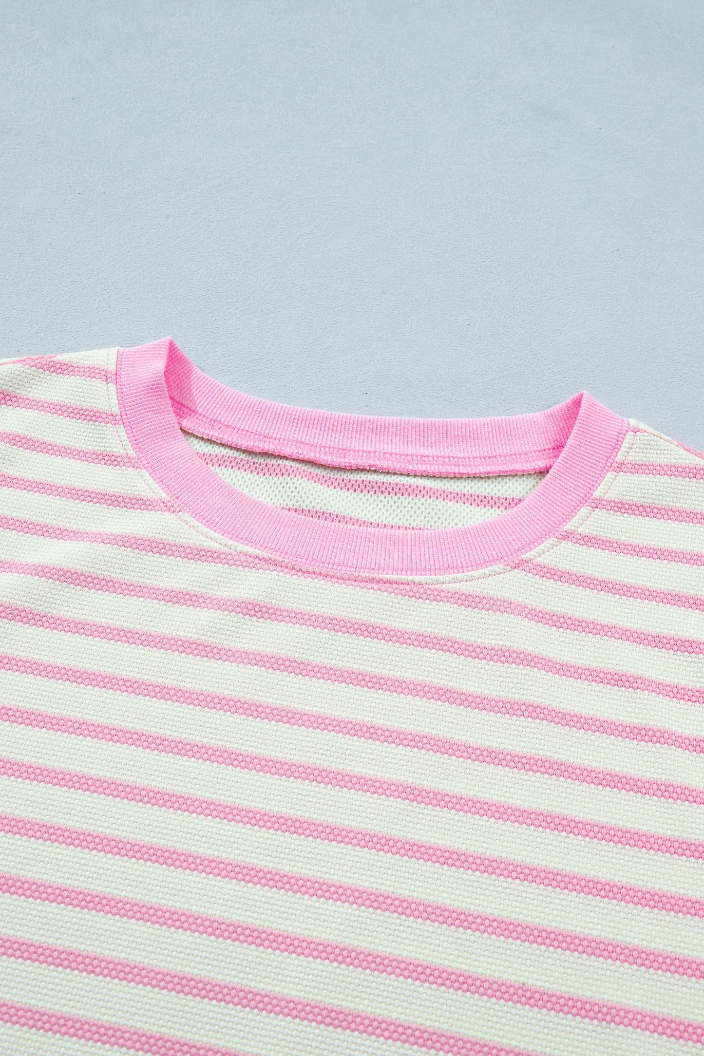 Pink Striped Blouse with Short Ruffled Sleeves and Patchwork