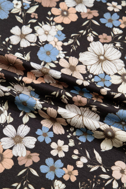 Slim Long Sleeve T-shirt with Black Floral Print