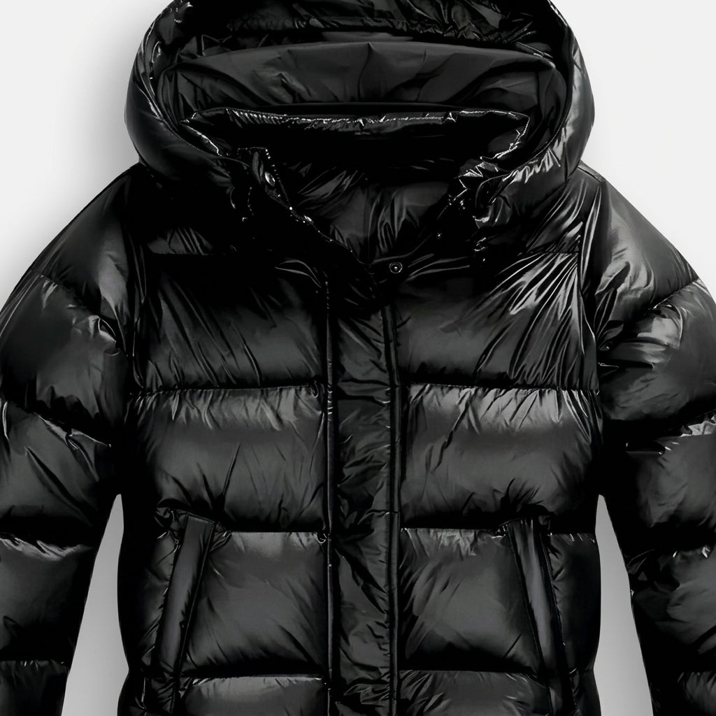 Puffer Jacket Glossy Polyester with Slim Fit and Zip Closure