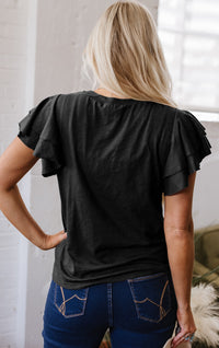 Layered Ruffle Crew Neck Top with Short Sleeves