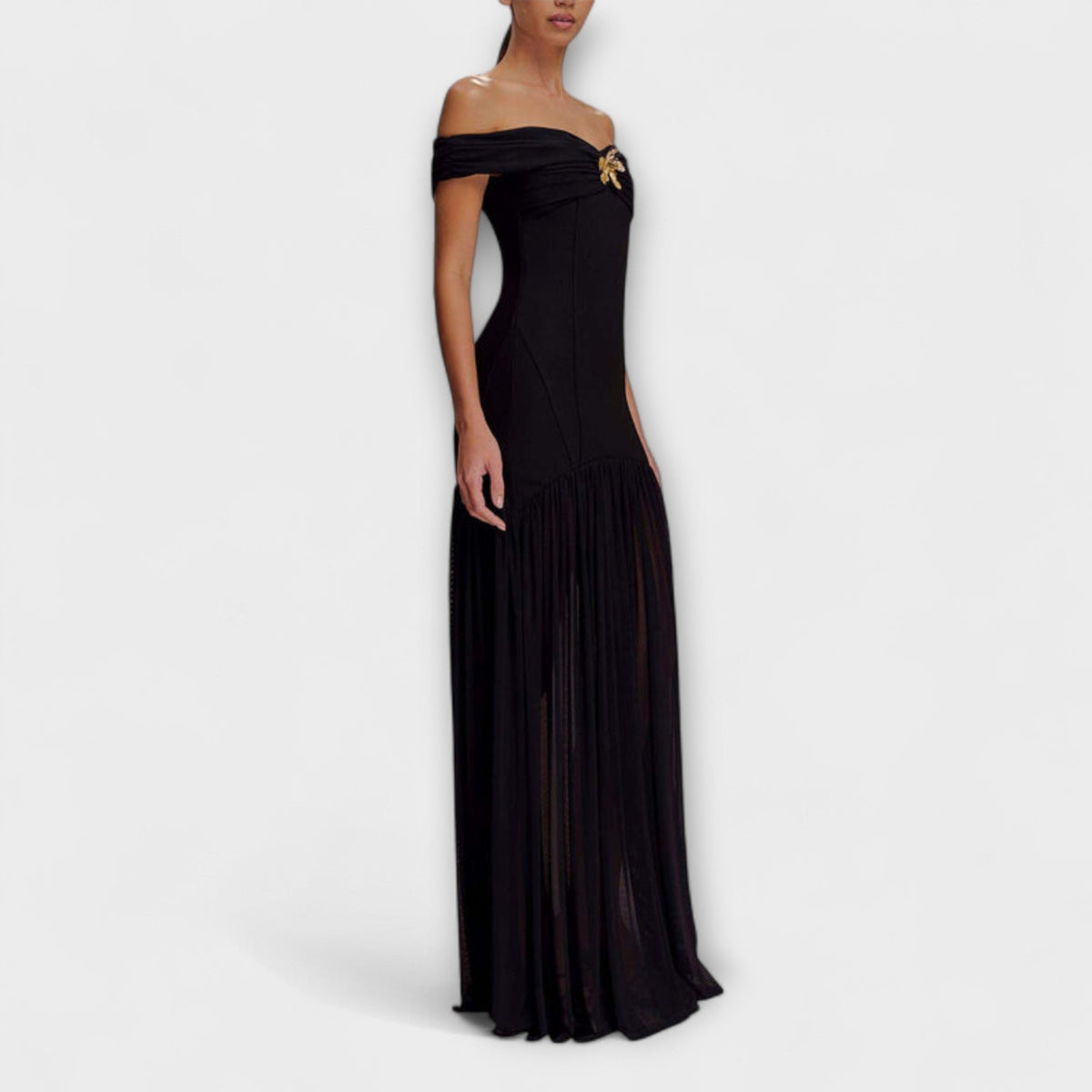 Floral Embellished Strapless Maxi Dress for Events