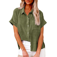 Julia Margaux – Summer linen blouse with a loose fit and draped neckline