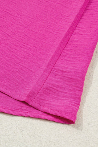 Wide Short Sleeve Top with V-Neck Color Block Red Pink