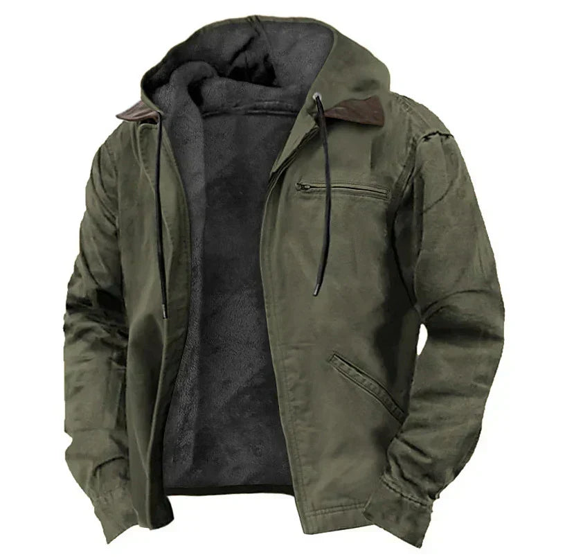 Men's Fleece-Lined Hooded Jacket, Zip-Front Woven Shell