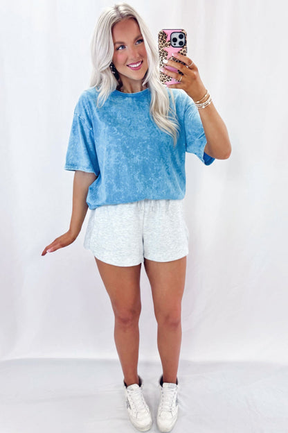 Oversized Blue T-shirt with Mineral Wash Effect
