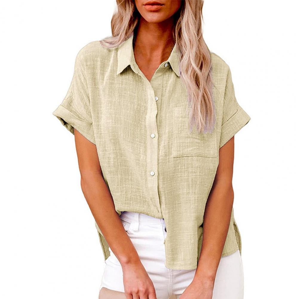 Julia Margaux – Summer linen blouse with a loose fit and draped neckline
