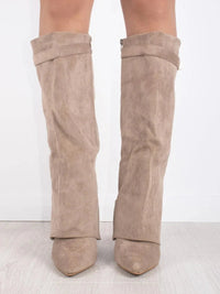Women’s Faux Suede Fold-Over Boots – Golden Detail