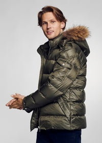 Men's Padded Hooded Puffer Jacket, Faux-Fur Trim Winter Coat