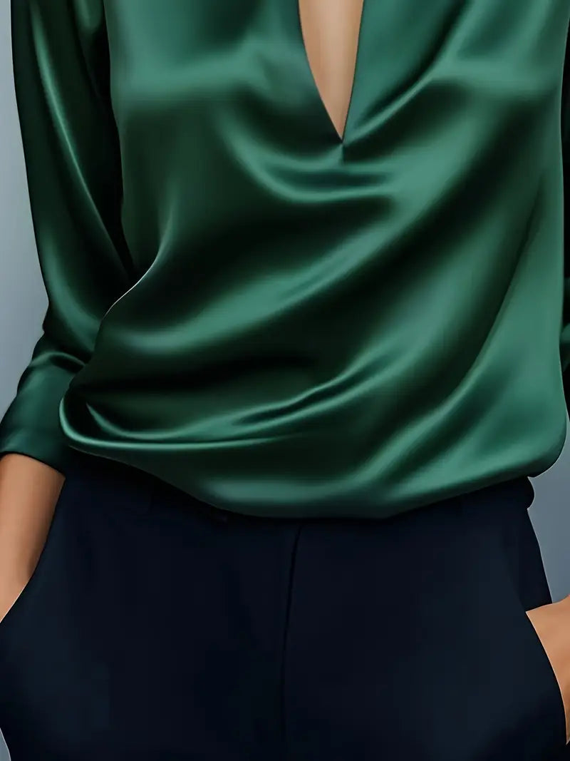 Eva™ | Premium V-Neck Satin Blouse