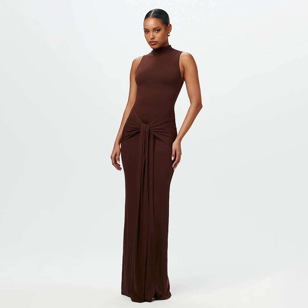 Chiffon Maxi Dress with Chic Knot Detail