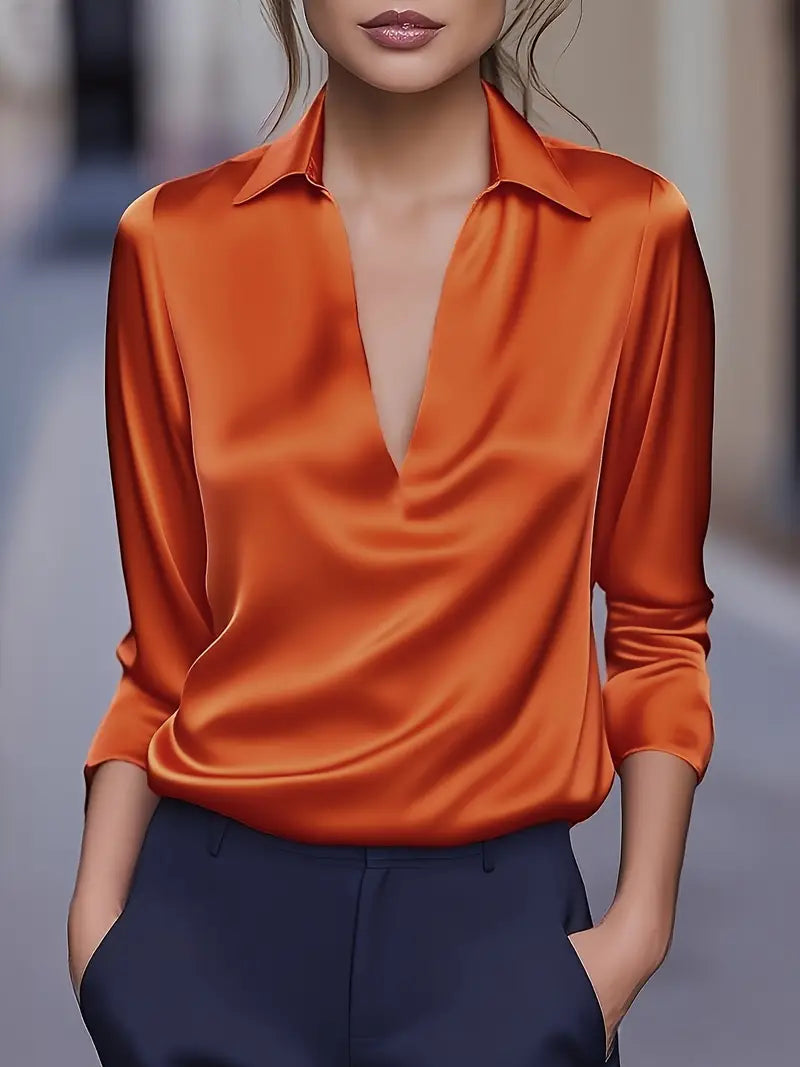 Eva™ | Premium V-Neck Satin Blouse