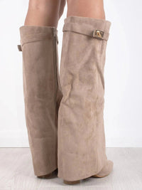 Women’s Faux Suede Fold-Over Boots – Golden Detail