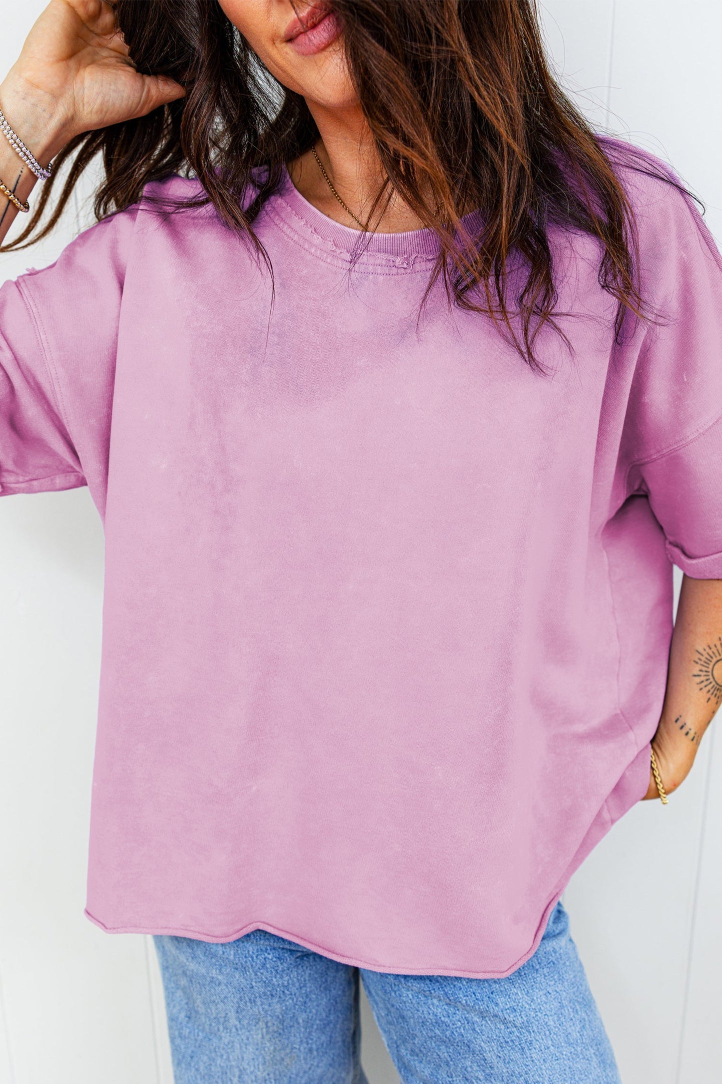 Wide T-shirt with mineral wash and dropped shoulder