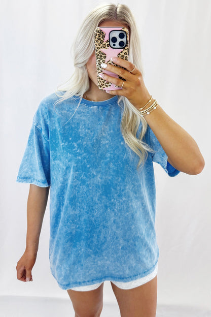 Oversized Blue T-shirt with Mineral Wash Effect