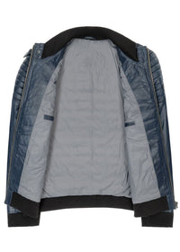 Men's Quilted Faux-Leather Bomber Jacket, Knit-Trim Zip Coat