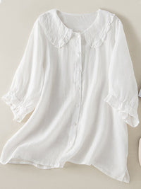 Jillian Women's Shirt – Loose Cotton and Linen Shirt with Chic Peter Pan Collar and Ruffles