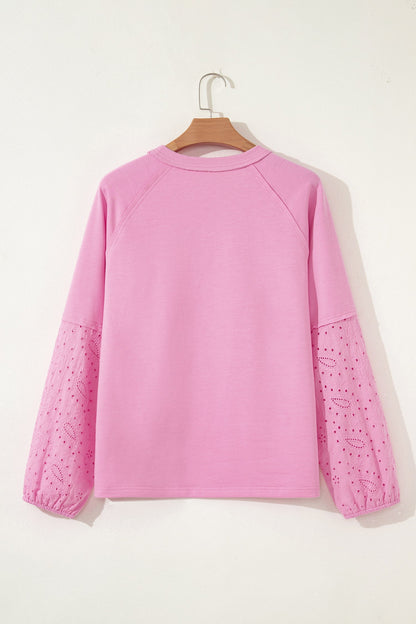 Pink Patchwork Top with Paisley Pattern, Valentine Hearts, and Long Sleeve English Embroidery