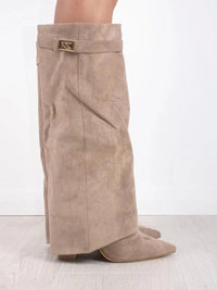 Women’s Faux Suede Fold-Over Boots – Golden Detail