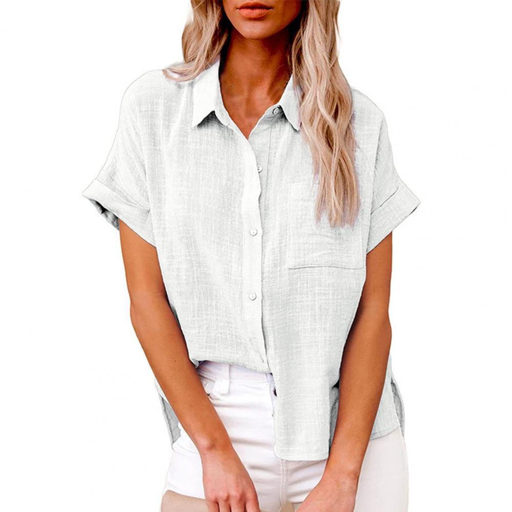 Julia Margaux – Summer linen blouse with a loose fit and draped neckline