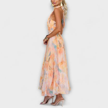 Chic Halter-Neck Maxi Dress for Summer Events