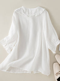 Jillian Women's Shirt – Loose Cotton and Linen Shirt with Chic Peter Pan Collar and Ruffles