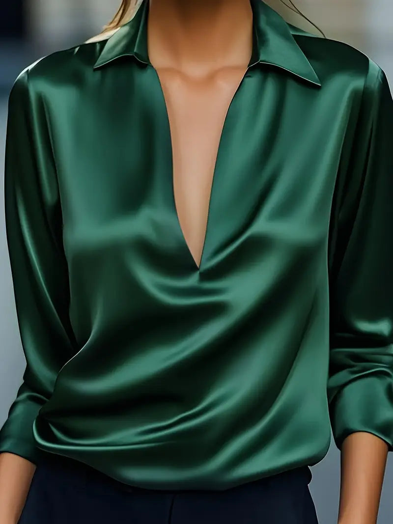 Eva™ | Premium V-Neck Satin Blouse