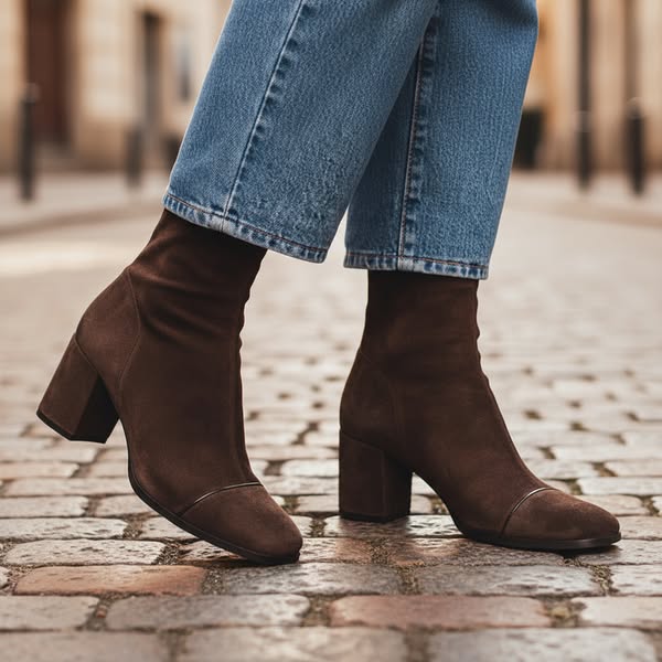 Women’s Heeled Ankle Boots – Faux Suede Style