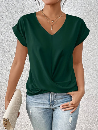 Top for Women – V-Neck with Knot Detail, Elegant Draping, and Comfortable Fit