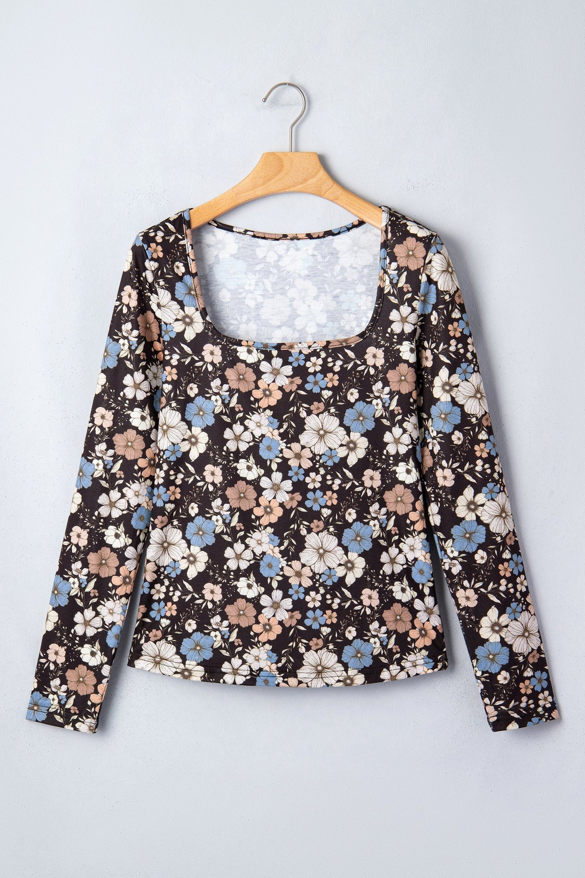 Slim Long Sleeve T-shirt with Black Floral Print