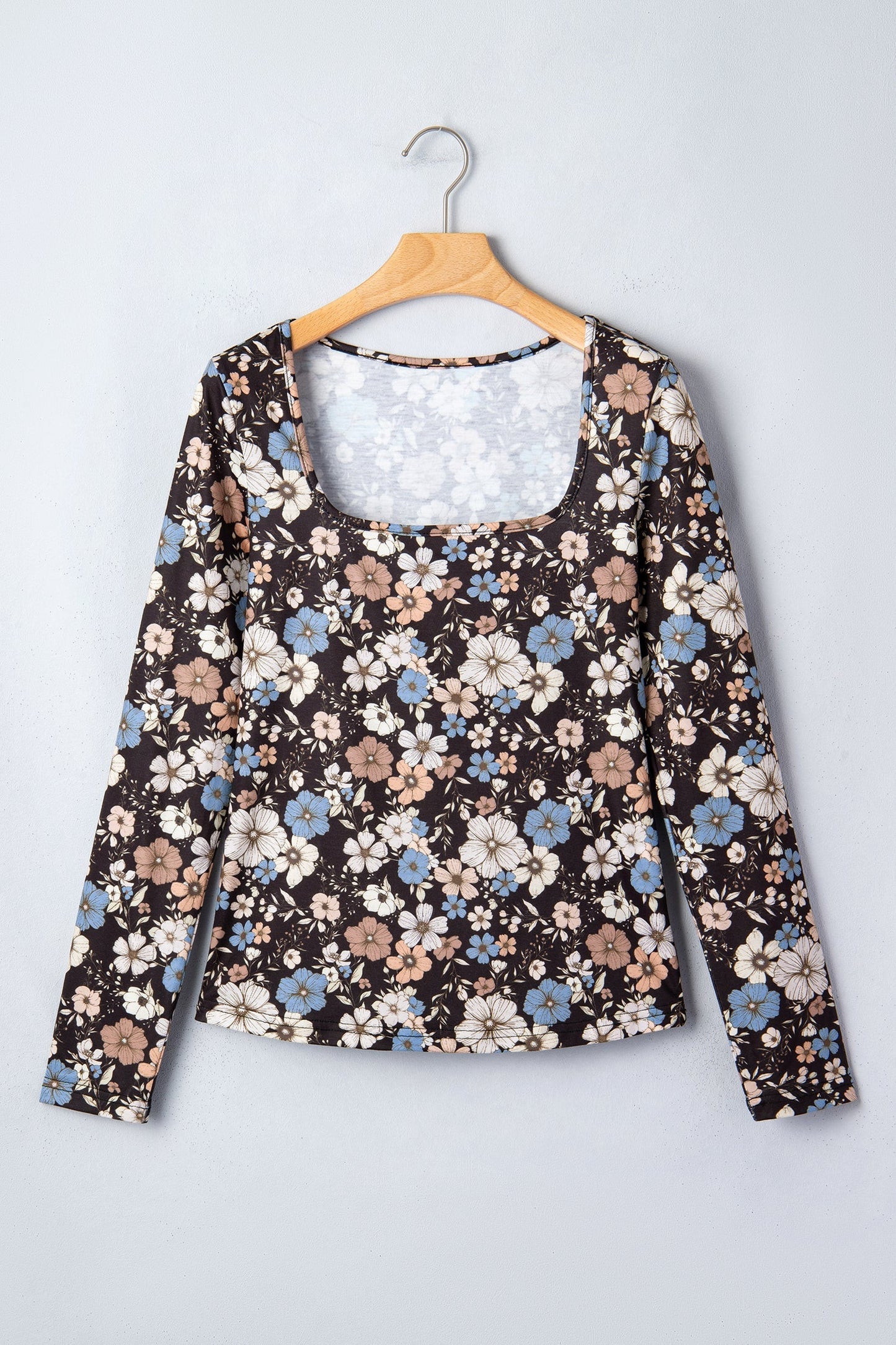 Slim Long Sleeve T-shirt with Black Floral Print
