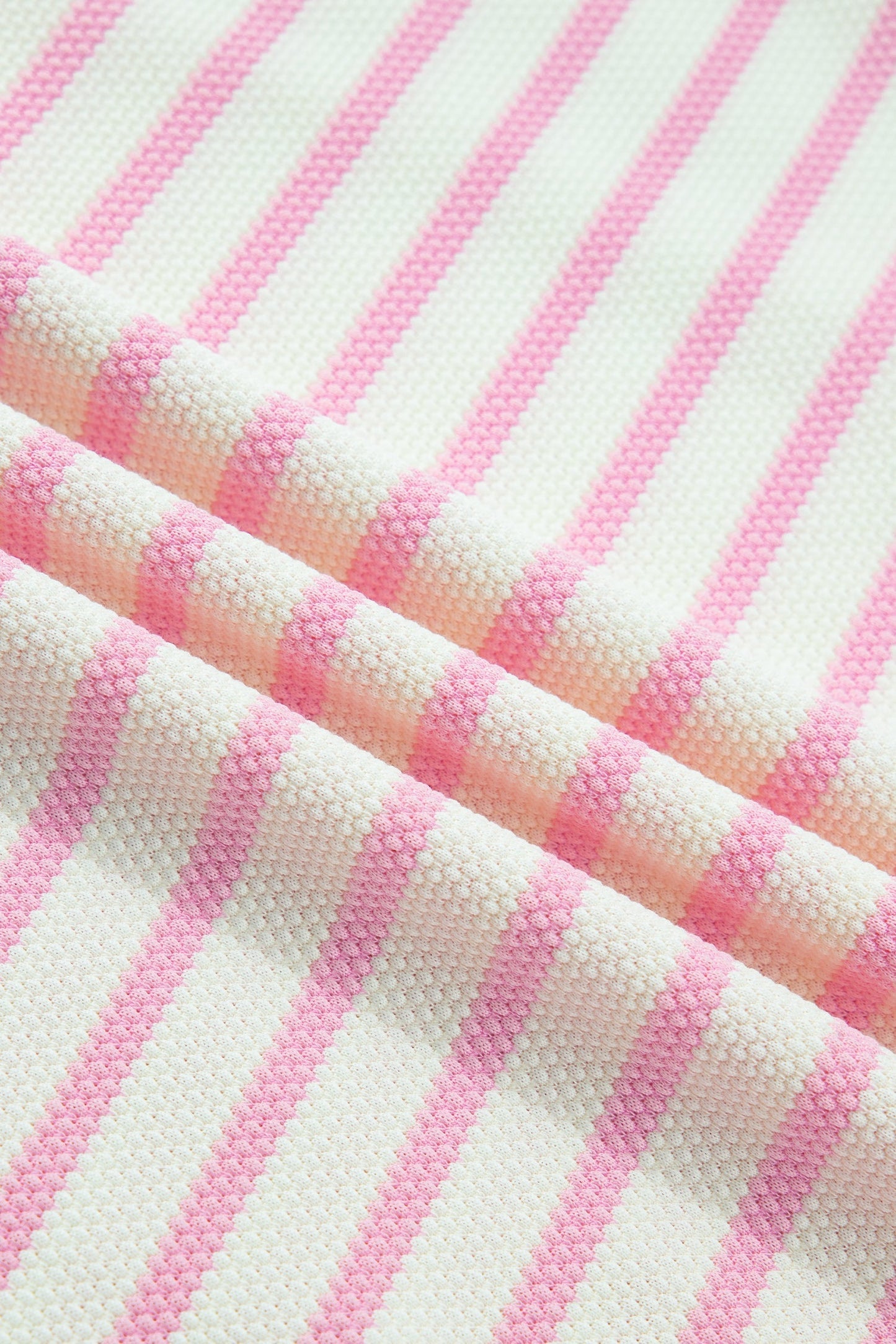Pink Striped Blouse with Short Ruffled Sleeves and Patchwork