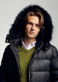 Men's Padded Hooded Puffer Jacket, Faux-Fur Trim Winter Coat