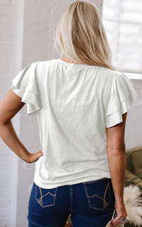 Layered Ruffle Crew Neck Top with Short Sleeves
