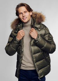 Men's Padded Hooded Puffer Jacket, Faux-Fur Trim Winter Coat