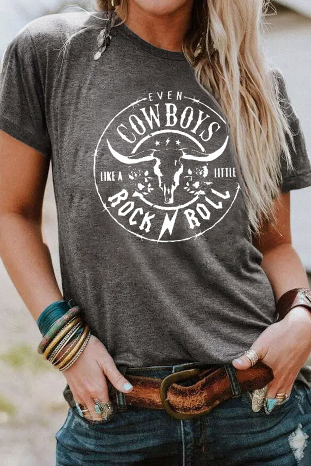Gray T-shirt with Western graphic and bull head