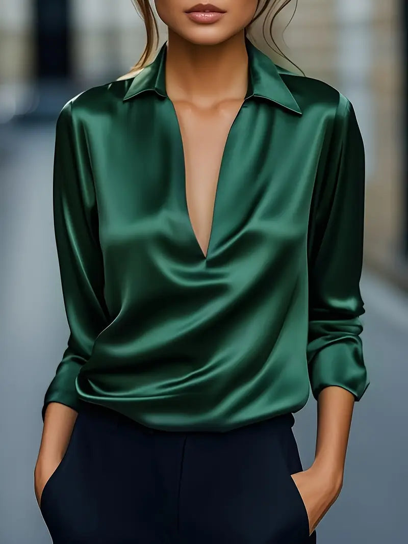 Eva™ | Premium V-Neck Satin Blouse