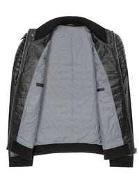 Men's Quilted Faux-Leather Bomber Jacket, Knit-Trim Zip Coat