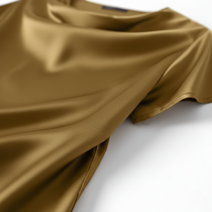 Women's Satin Blouse with Short Sleeves and Cowl Neck