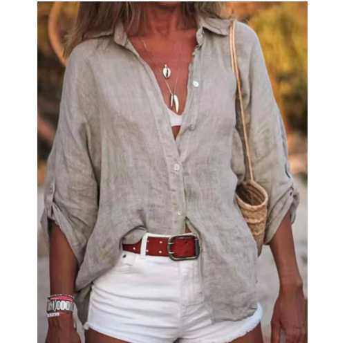 Women's Linen Blouse with Long Sleeves and Buttons