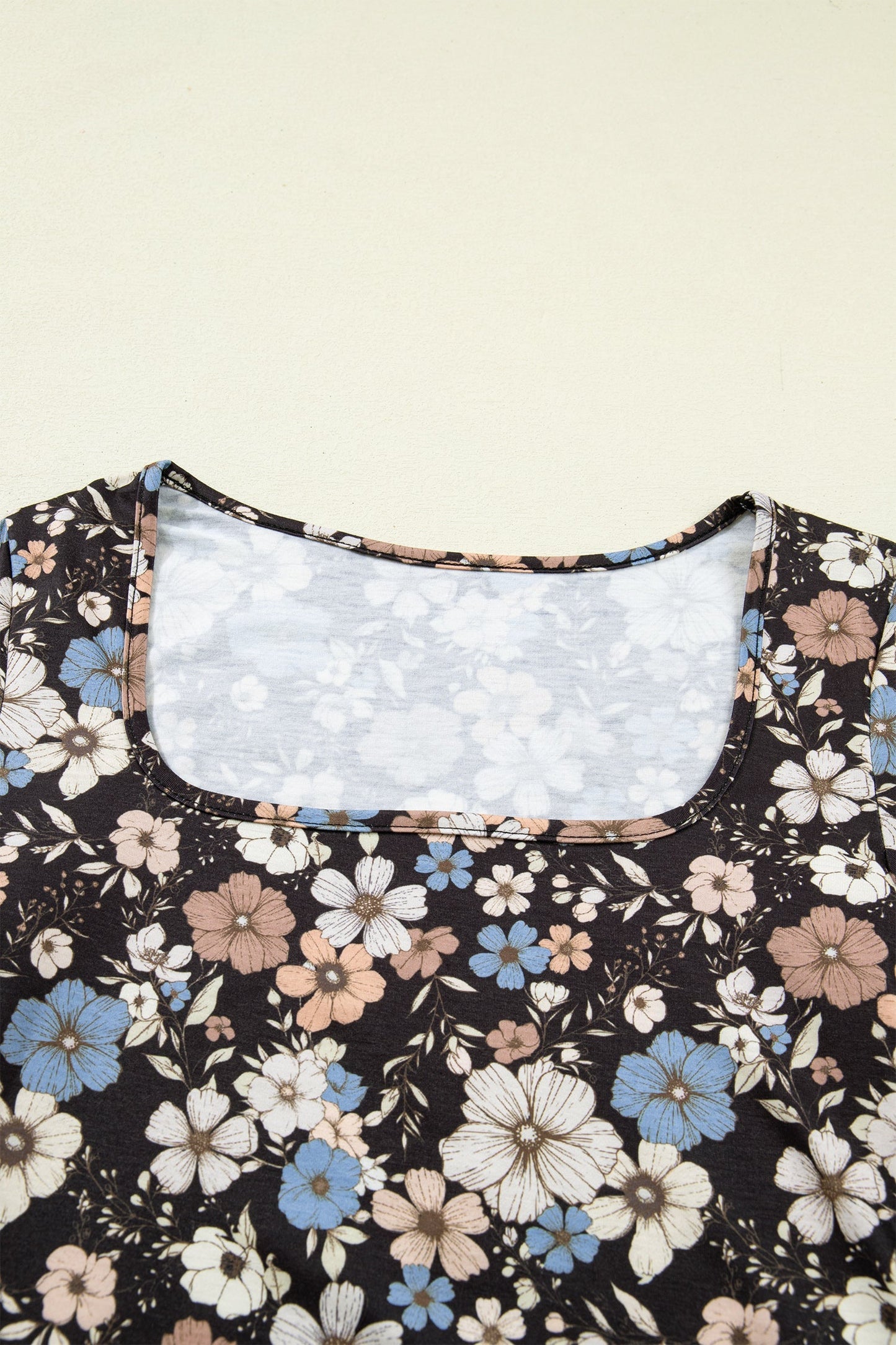 Slim Long Sleeve T-shirt with Black Floral Print